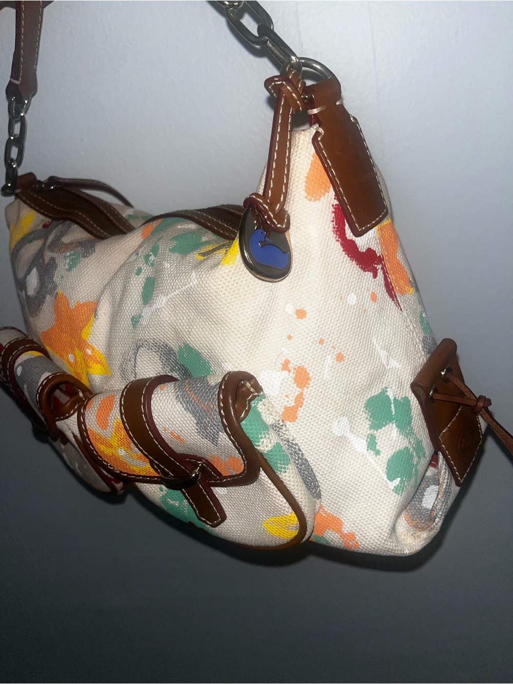 Dooney & Bourke Multicolor Floral Canvas Shoulder Bag with Brown Trim - Picture 5 of 11